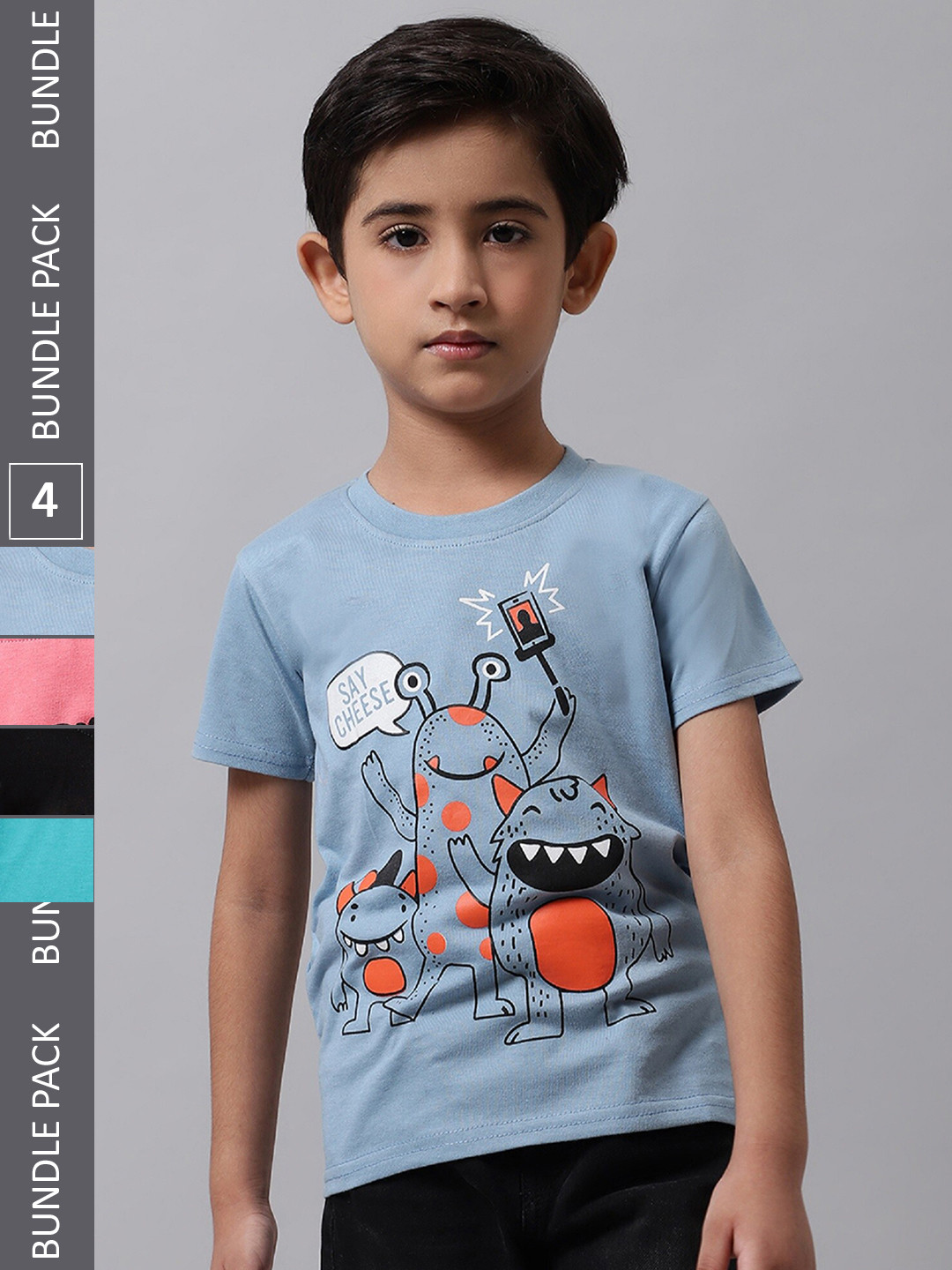 

BAESD Boys Pack Of 4 Typography Printed Cotton T-shirt, Blue