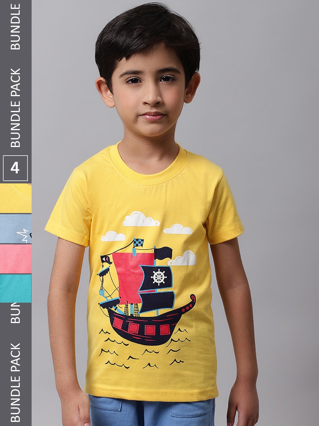 

BAESD Boys Pack Of 4 Printed Cotton T-shirt, Yellow