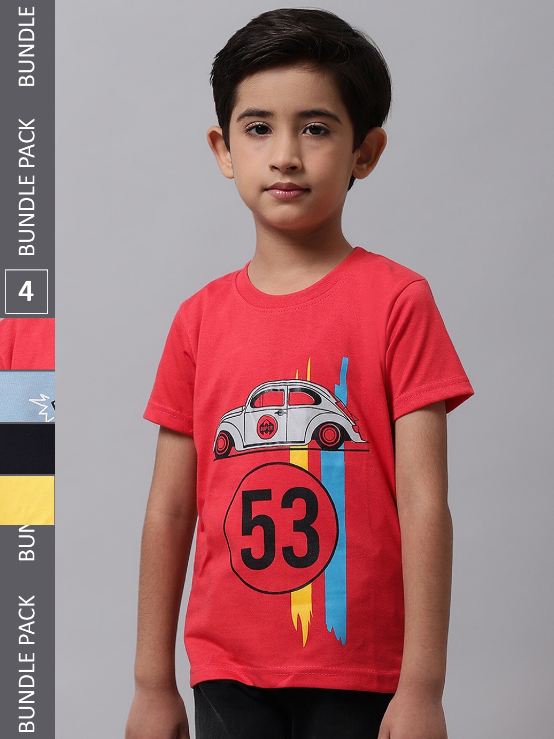 

BAESD Boys Pack of 4 Graphic Printed Cotton T-shirt, Red