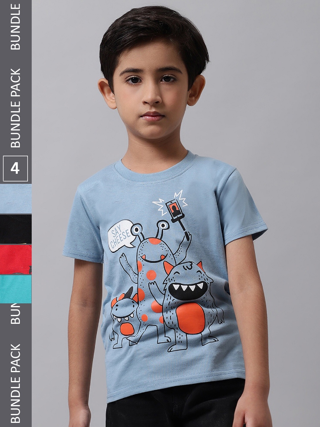 

BAESD Boys Pack Of 4 Printed Cotton Regular Fit T-shirts, Blue