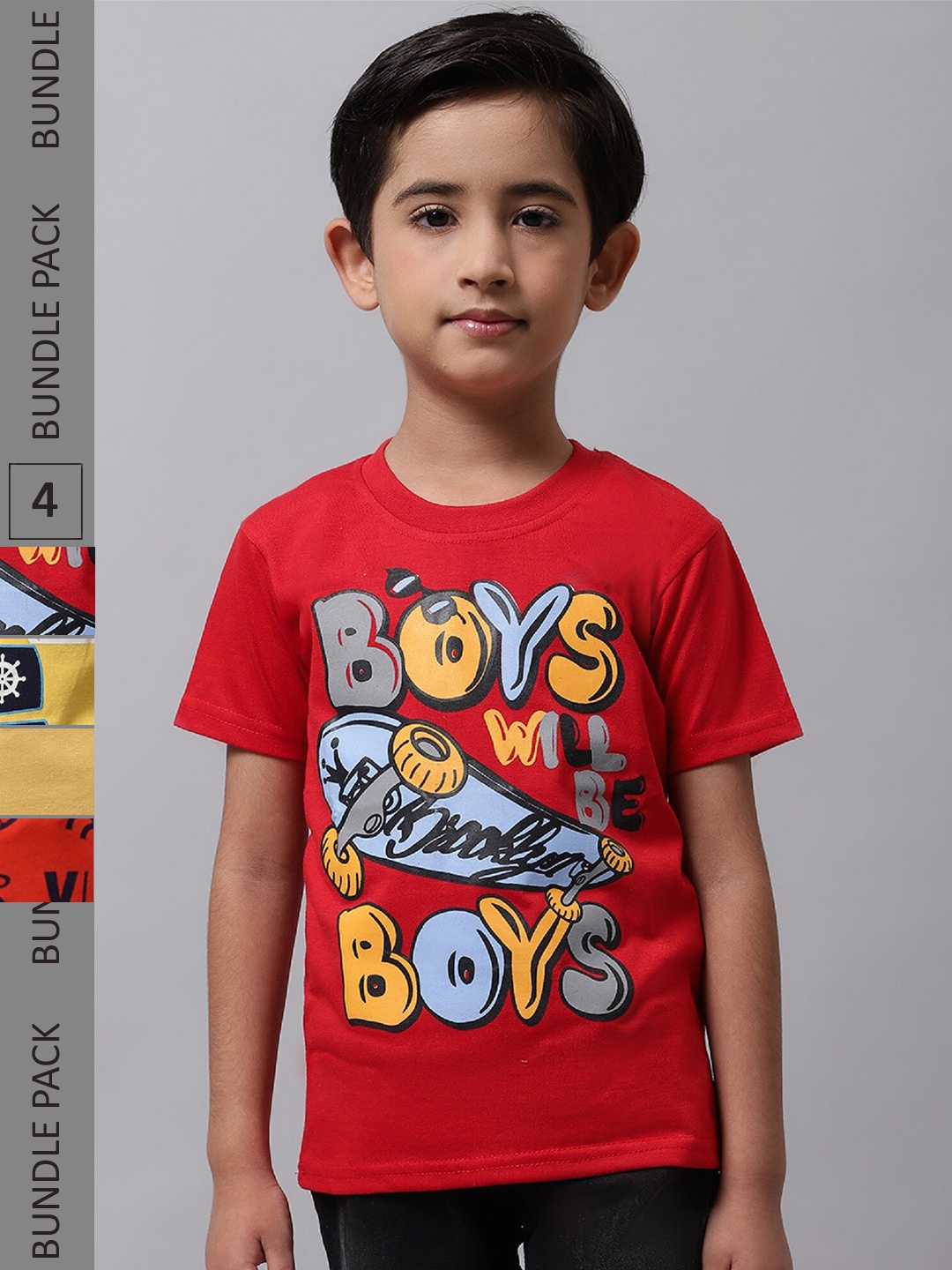 

BAESD Boys Pack Of 4 Graphic Printed Cotton T-Shirts, Red