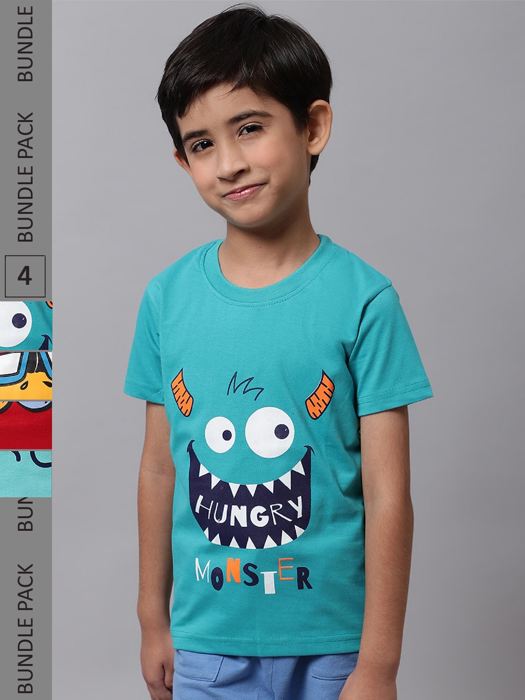 

BAESD Boys Pack Of 4 Typography Printed Cotton T-shirt, Blue
