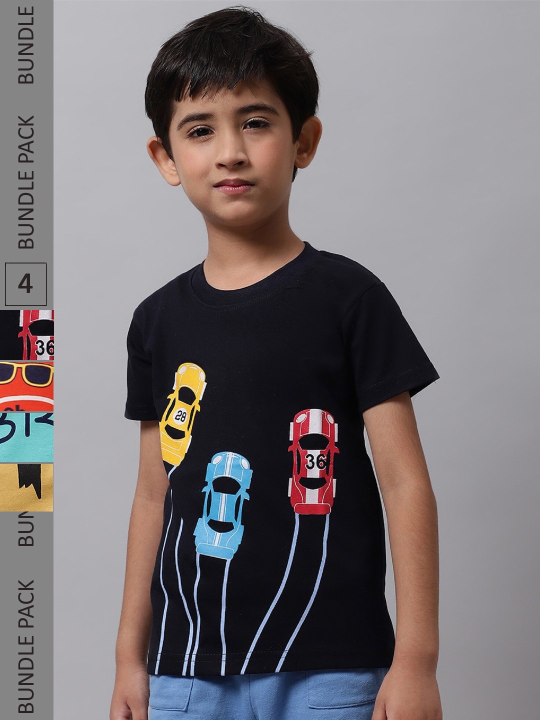 

BAESD Boys Pack Of 4 Graphic Printed Round Neck Cotton T-shirt, Black