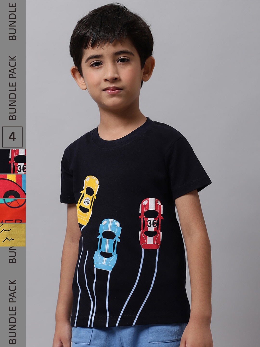 

BAESD Pack Of 4 Boys Graphic Printed Cotton Casual T Shirts, Black