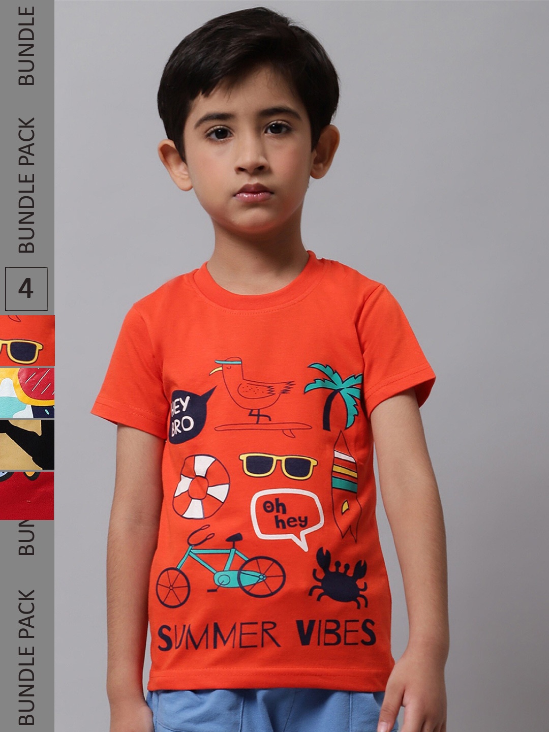 

BAESD Boys Pack Of 4 Graphic Printed Knitted Cotton T-Shirts, Orange