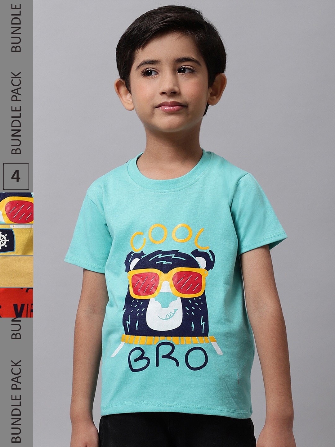 

BAESD Boys Pack Of 4 Graphic Printed Cotton T-shirt, Blue