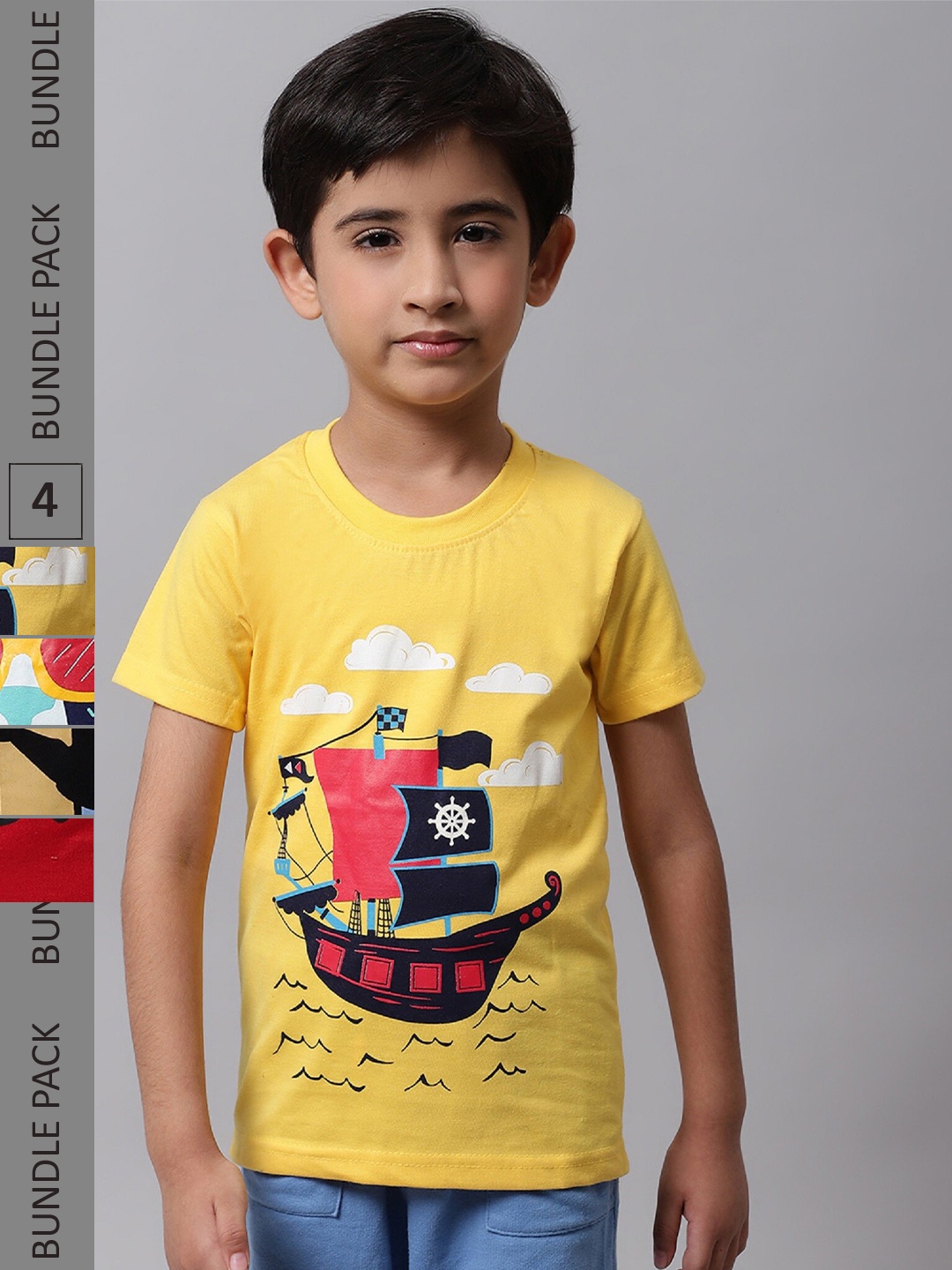 

BAESD Boys Pack of 4 Printed Cotton T-shirts, Yellow