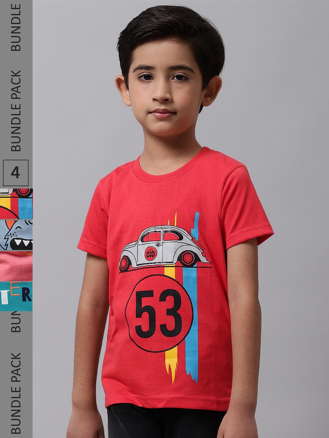 

BAESD Boys Pack of 4 Graphic Printed Cotton T-Shirt, Red