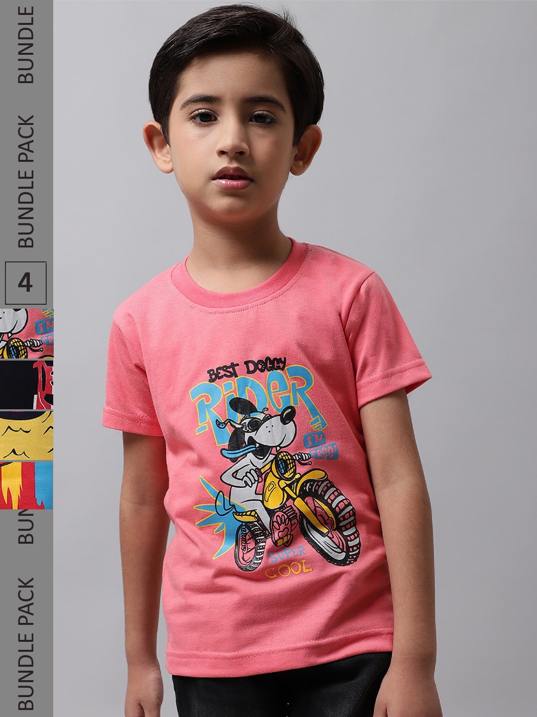 

BAESD Boys Pack Of 4 Graphic Printed Cotton T-shirt, Pink