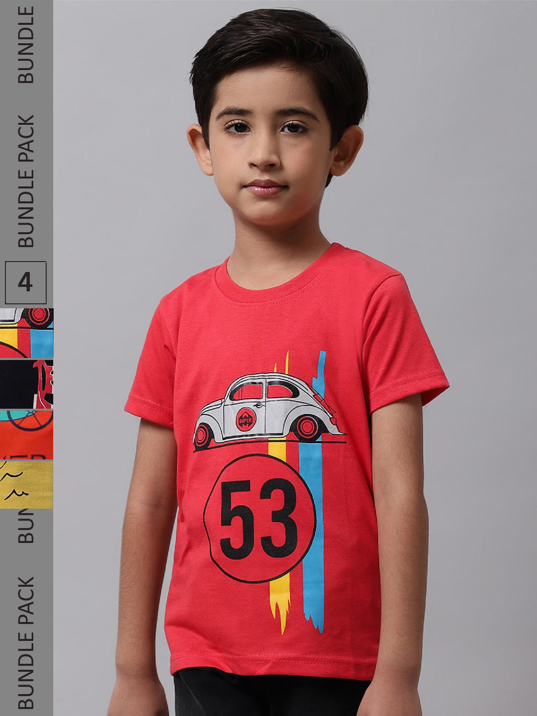 

BAESD Boys Pack Of 4 Typography Printed Cotton T-shirt, Red