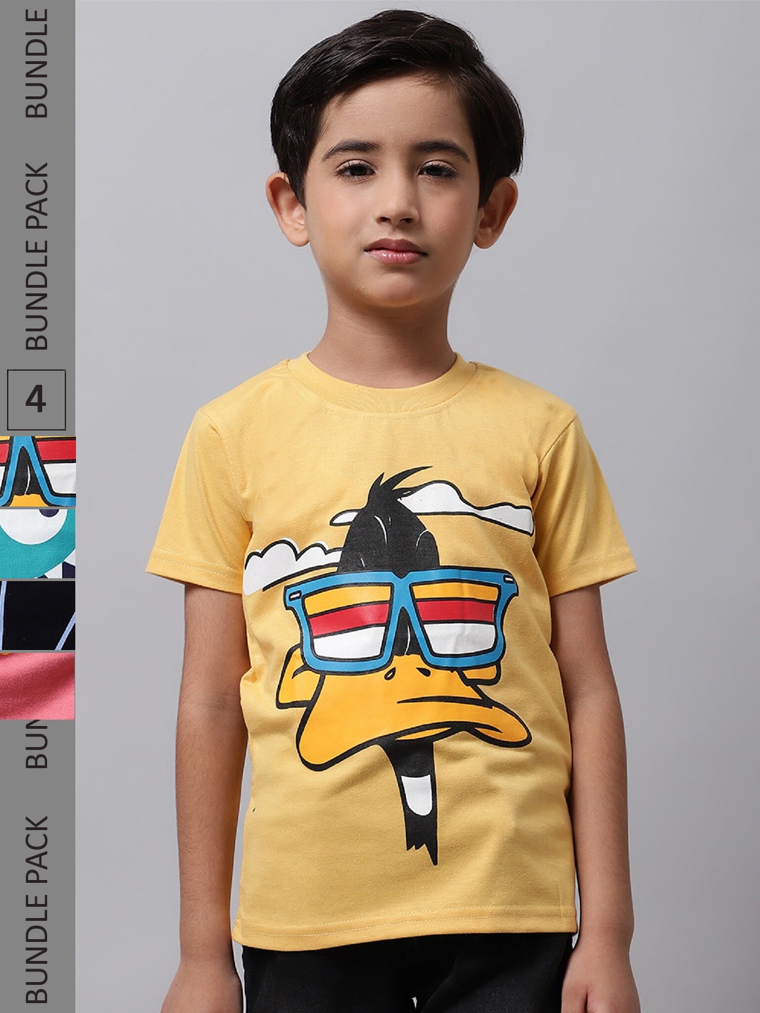 

BAESD Boys Pack Of 4 Looney Tunes Graphic Printed Knitted Cotton T-Shirts, Yellow