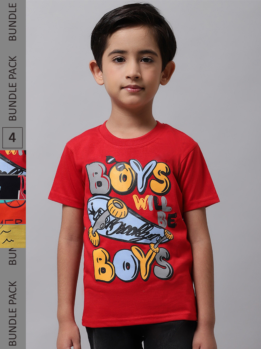 

BAESD Boys Pack Of 4 Graphic Printed Cotton T-shirt, Red