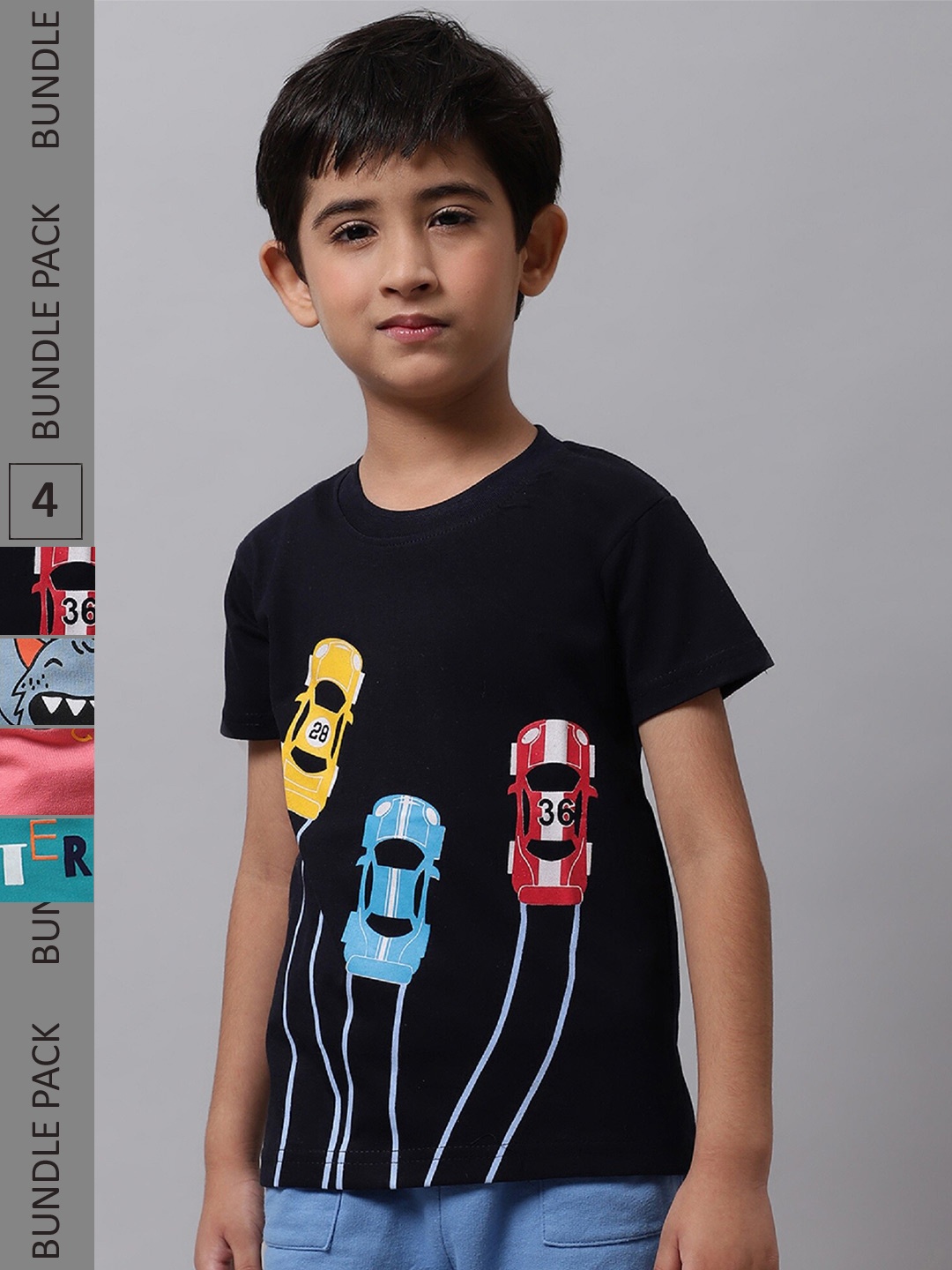 

BAESD Boys Pack Of 4 Printed Cotton T-Shirt, Black
