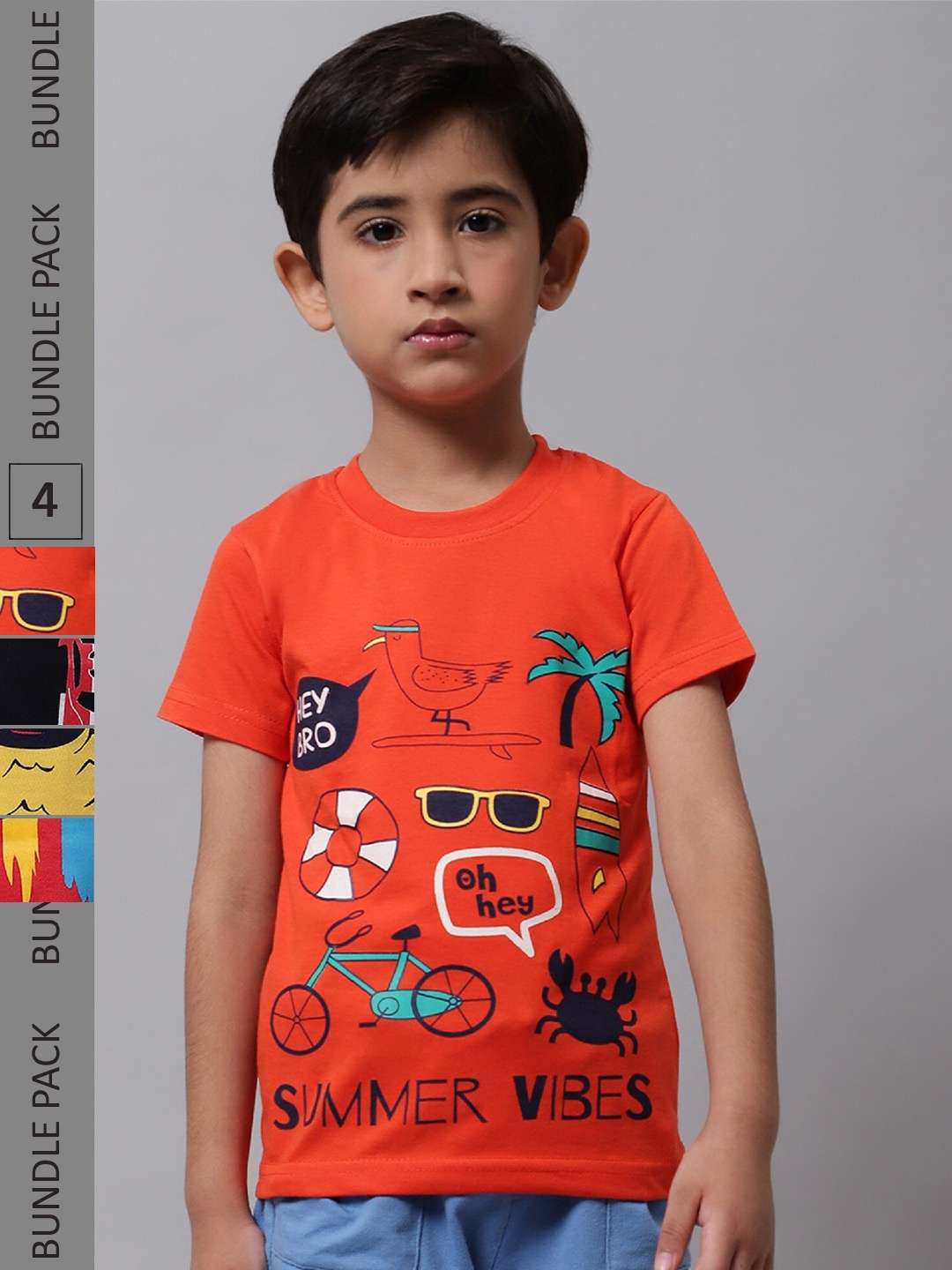 

BAESD Boys Pack Of 4 Graphic Printed Pure Cotton T-shirt, Orange