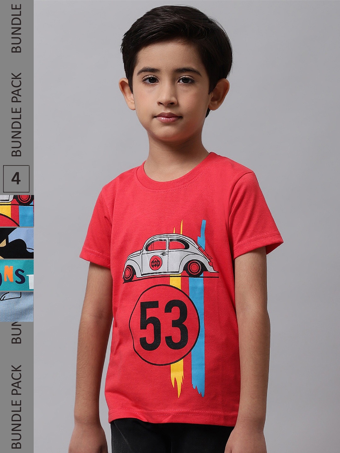 

BAESD Boys Pack Of 4 Conversational Printed Cotton T-shirt, Red
