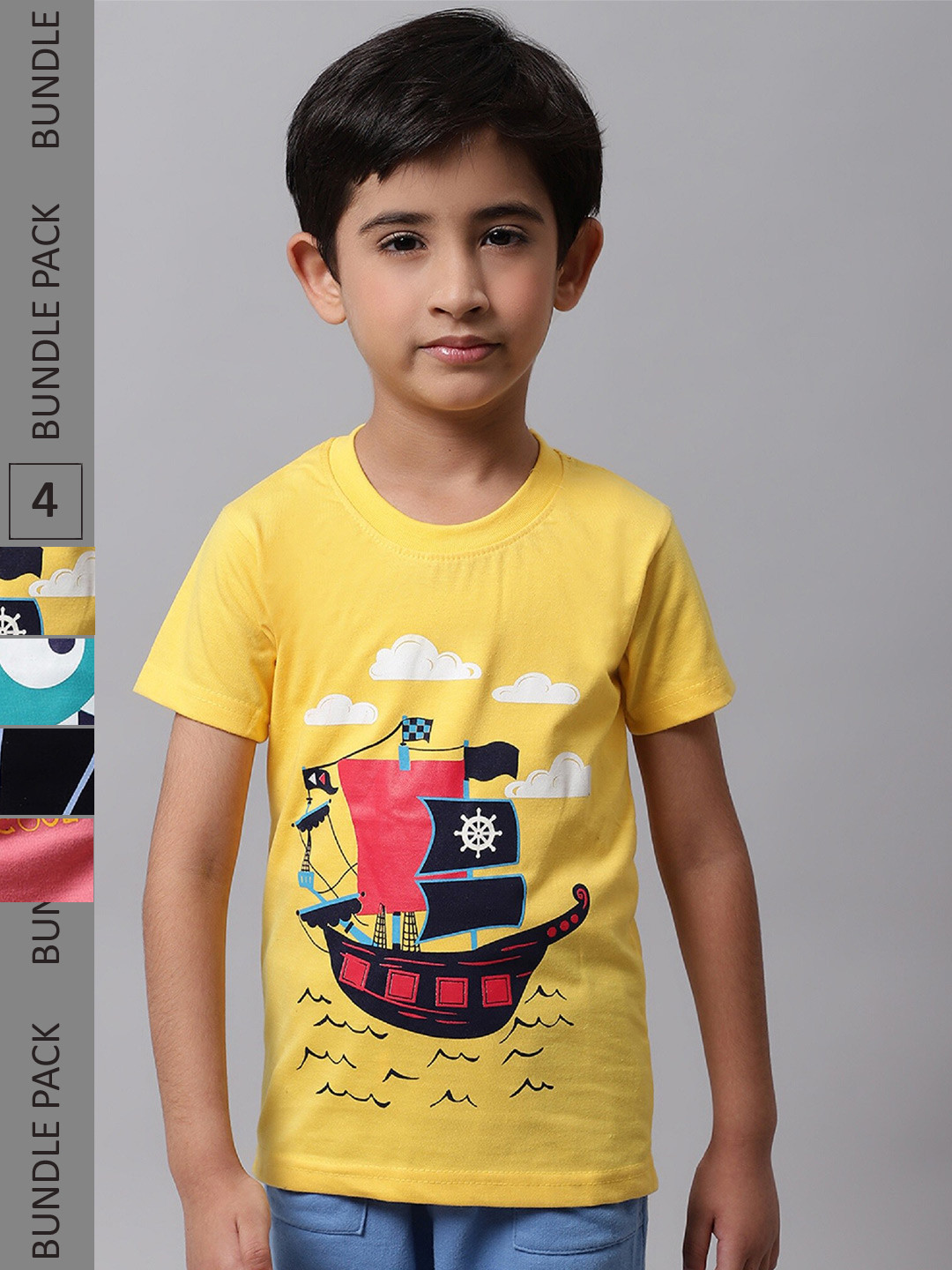 

BAESD Boys Pack of 4 Printed Cotton T-shirt, Yellow