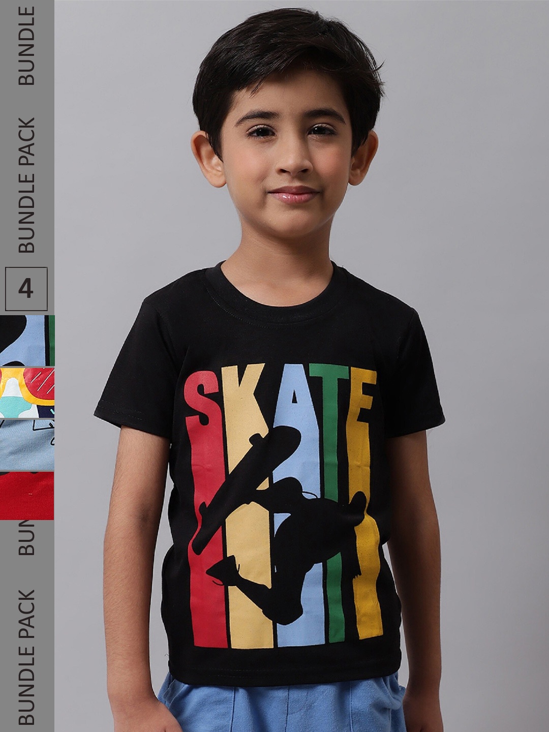 

BAESD Boys Pack Of 4 Printed Cotton T-shirt, Black