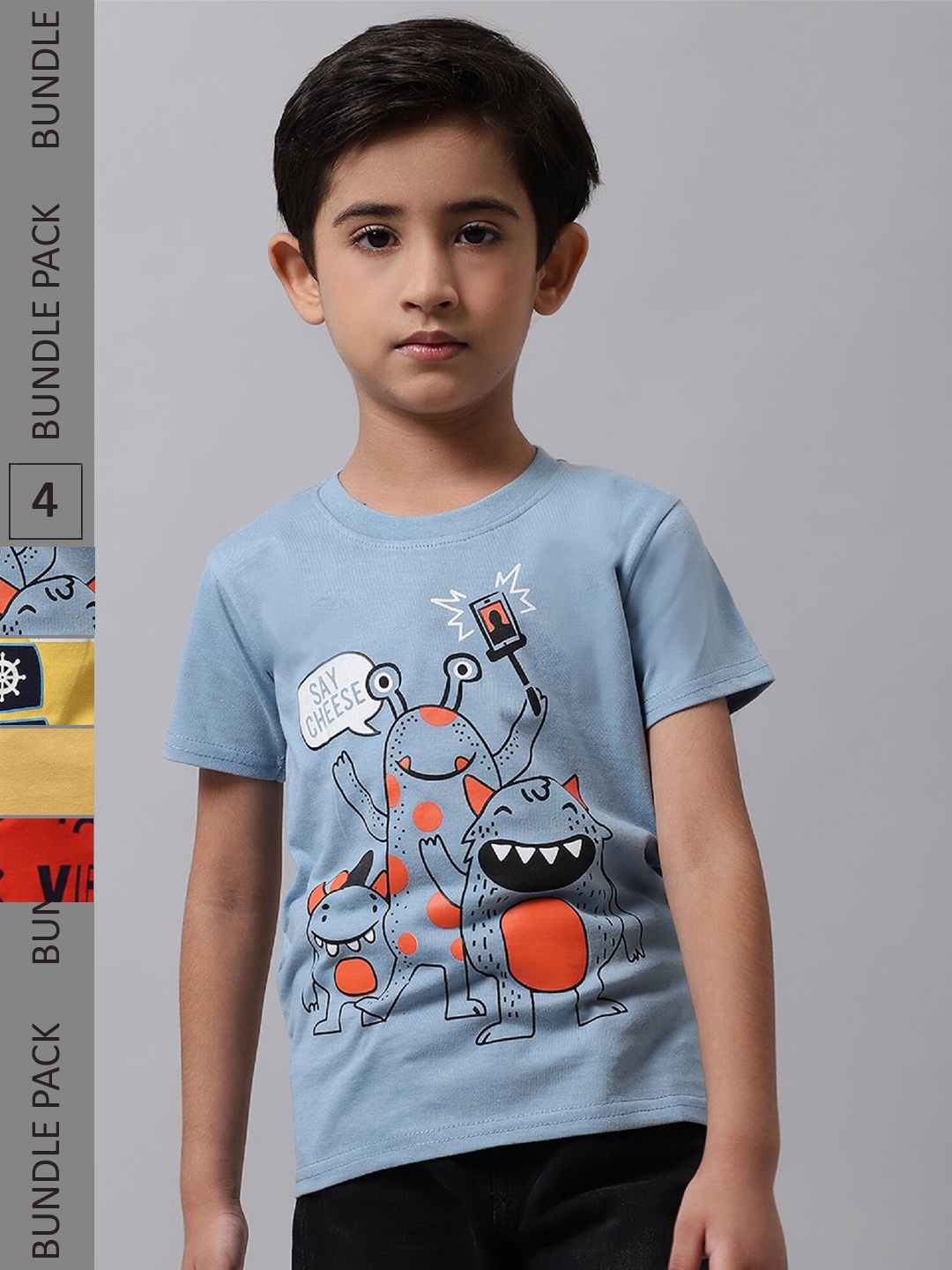 

BAESD Boys Pack Of 4 Printed Cotton T-shirt, Blue