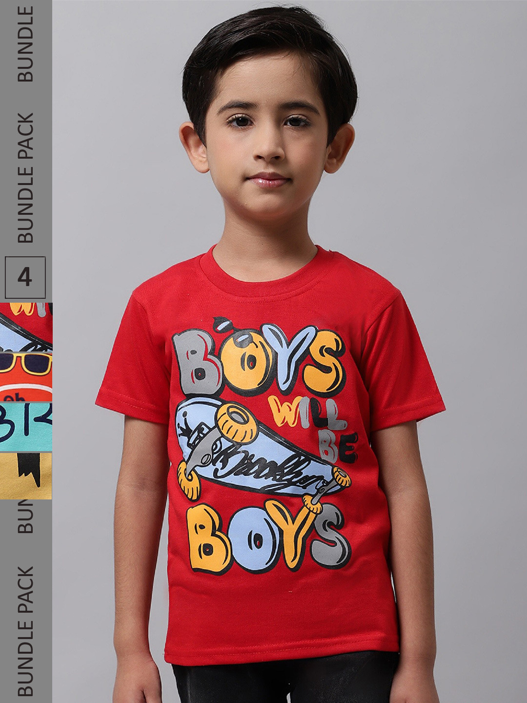 

BAESD Boys Pack Of 4 Printed Cotton T-shirt, Red