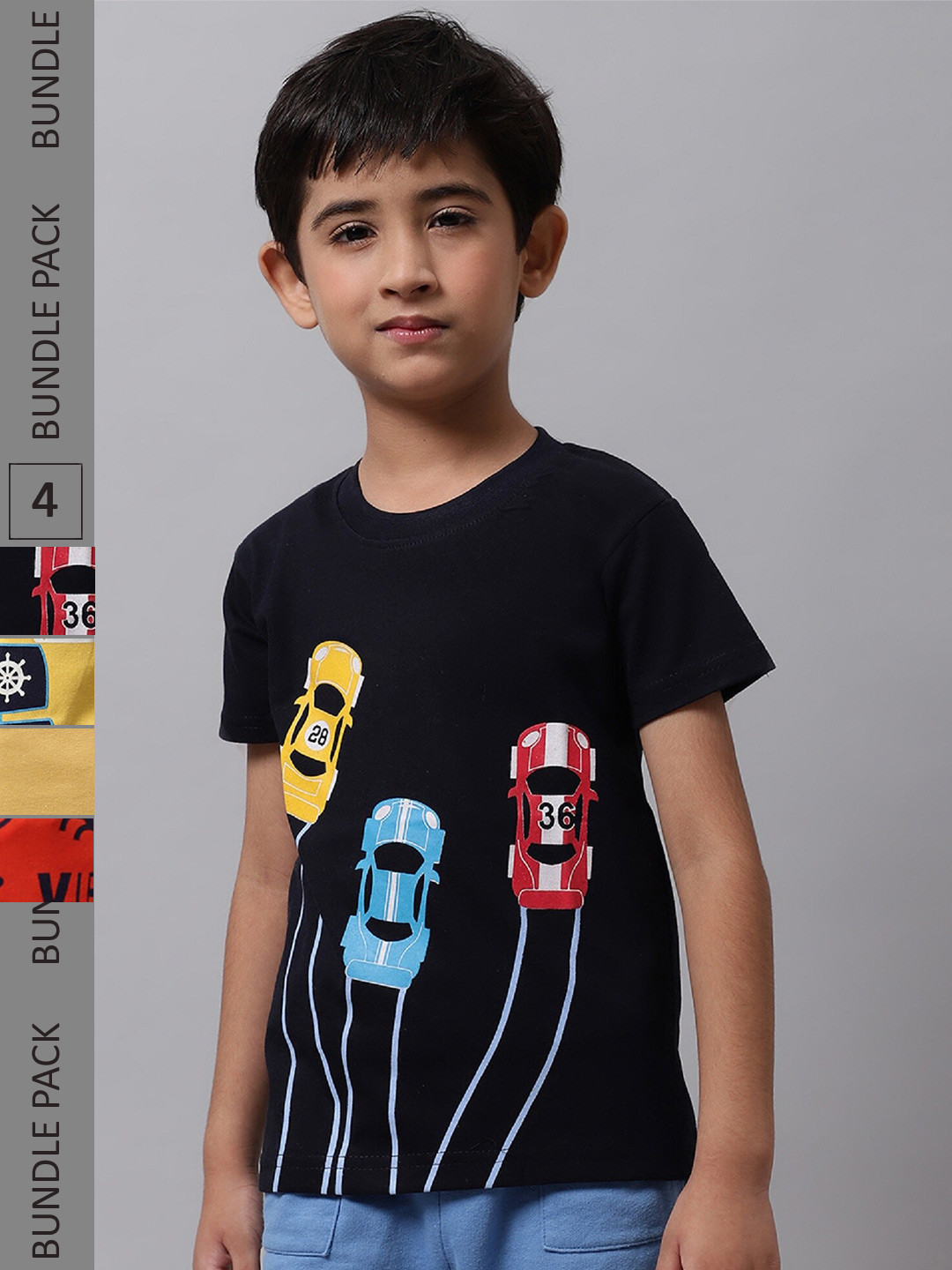 

BAESD Boys Pack Of 4 Graphic Printed Cotton T-Shirt, Black