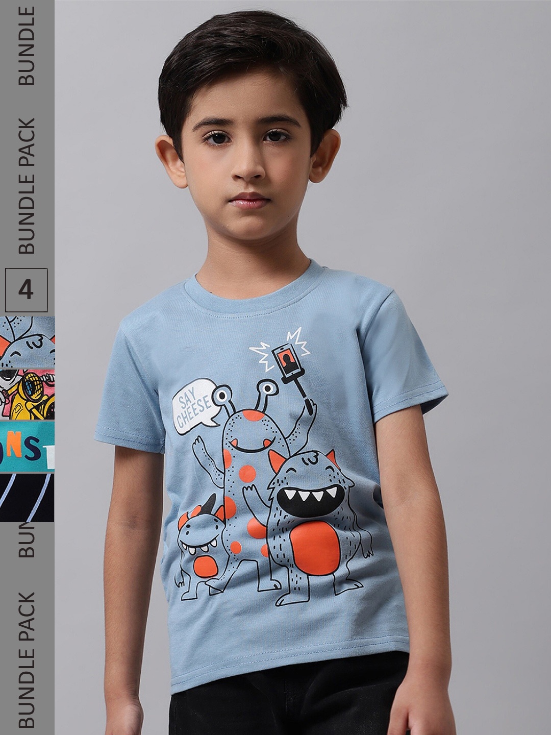 

BAESD Boys Pack of 4 Graphic Printed Cotton T-shirt, Blue
