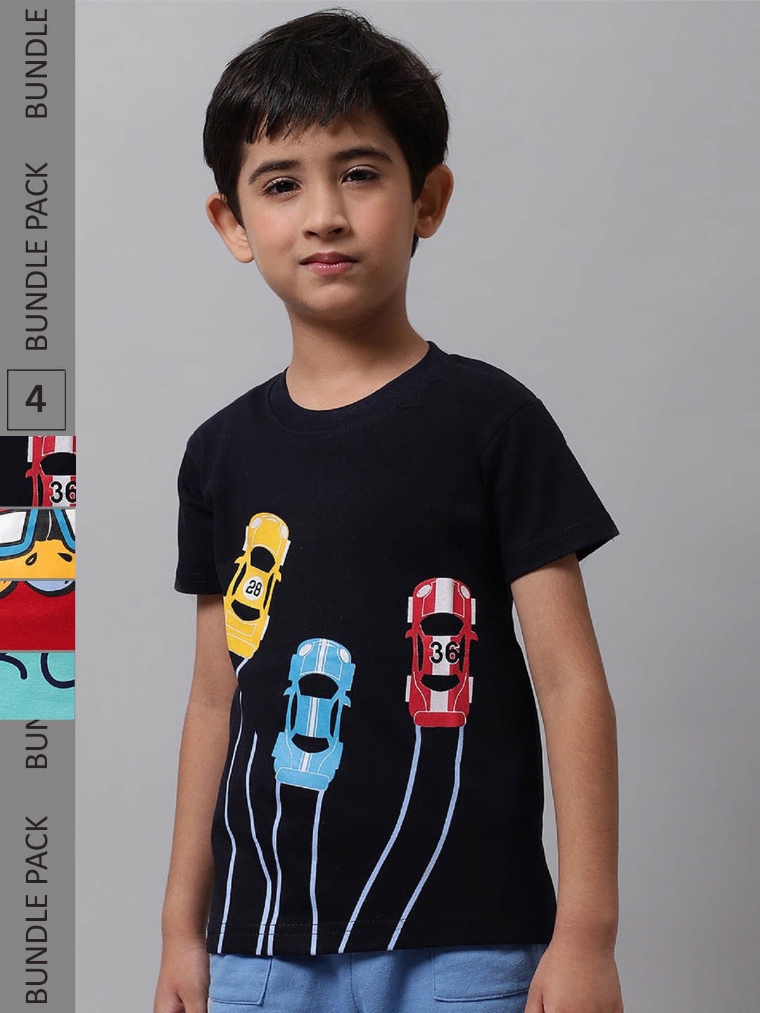 

BAESD Boys Pack of 4 Graphic Printed Cotton T-Shirt, Black