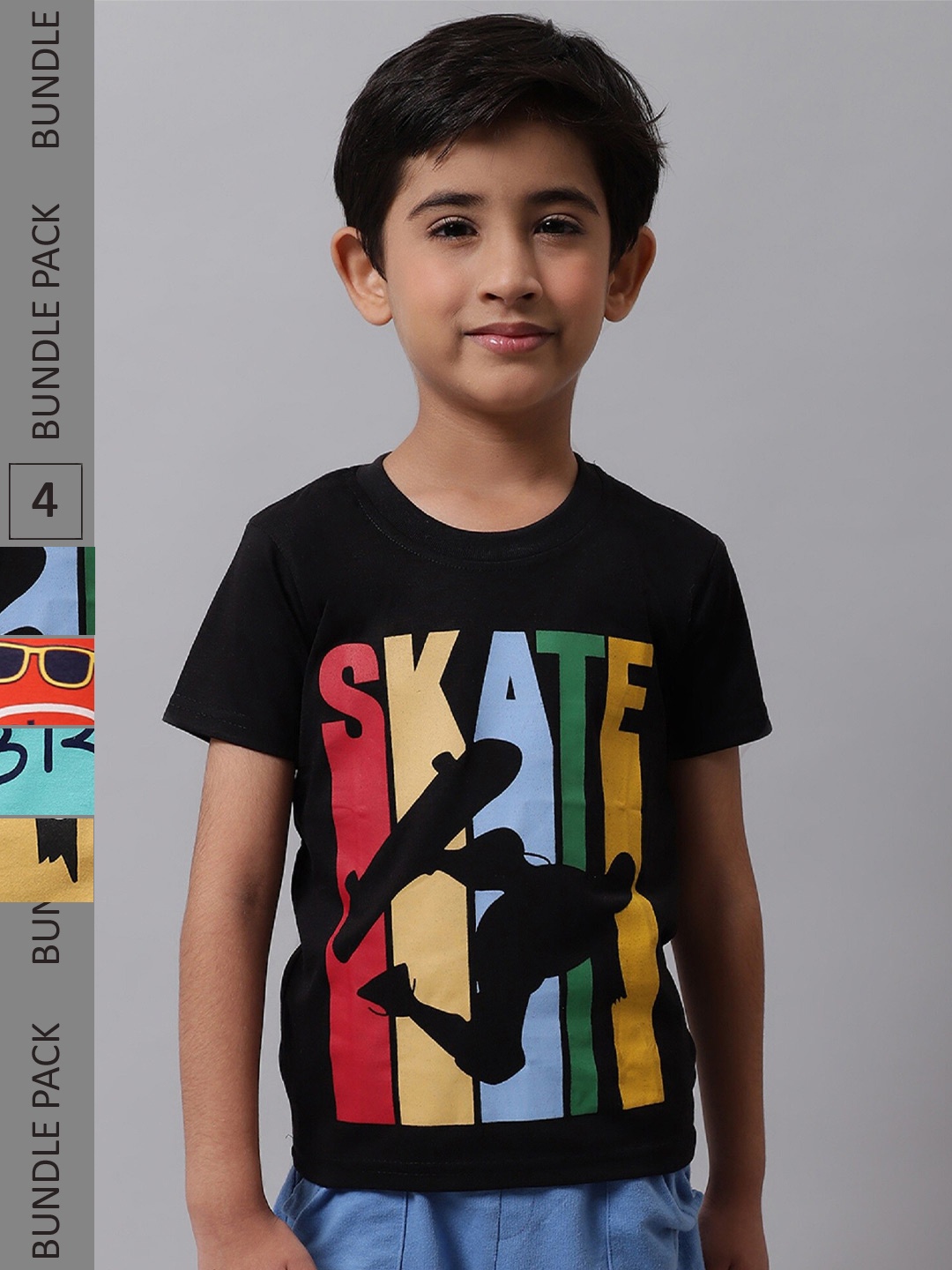 

BAESD Pack Of 4 Boys Graphic Printed Cotton T-Shirt, Black