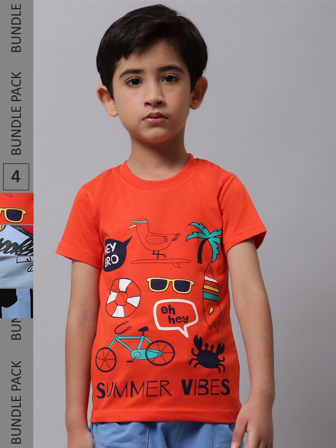 

BAESD Boys Pack Of 4 Typography Printed Cotton Regular T-Shirts, Red
