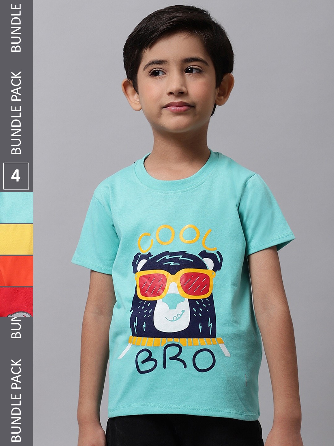 

BAESD Boys Pack Of 4 Graphic Printed Round Neck Cotton T-shirt, Blue