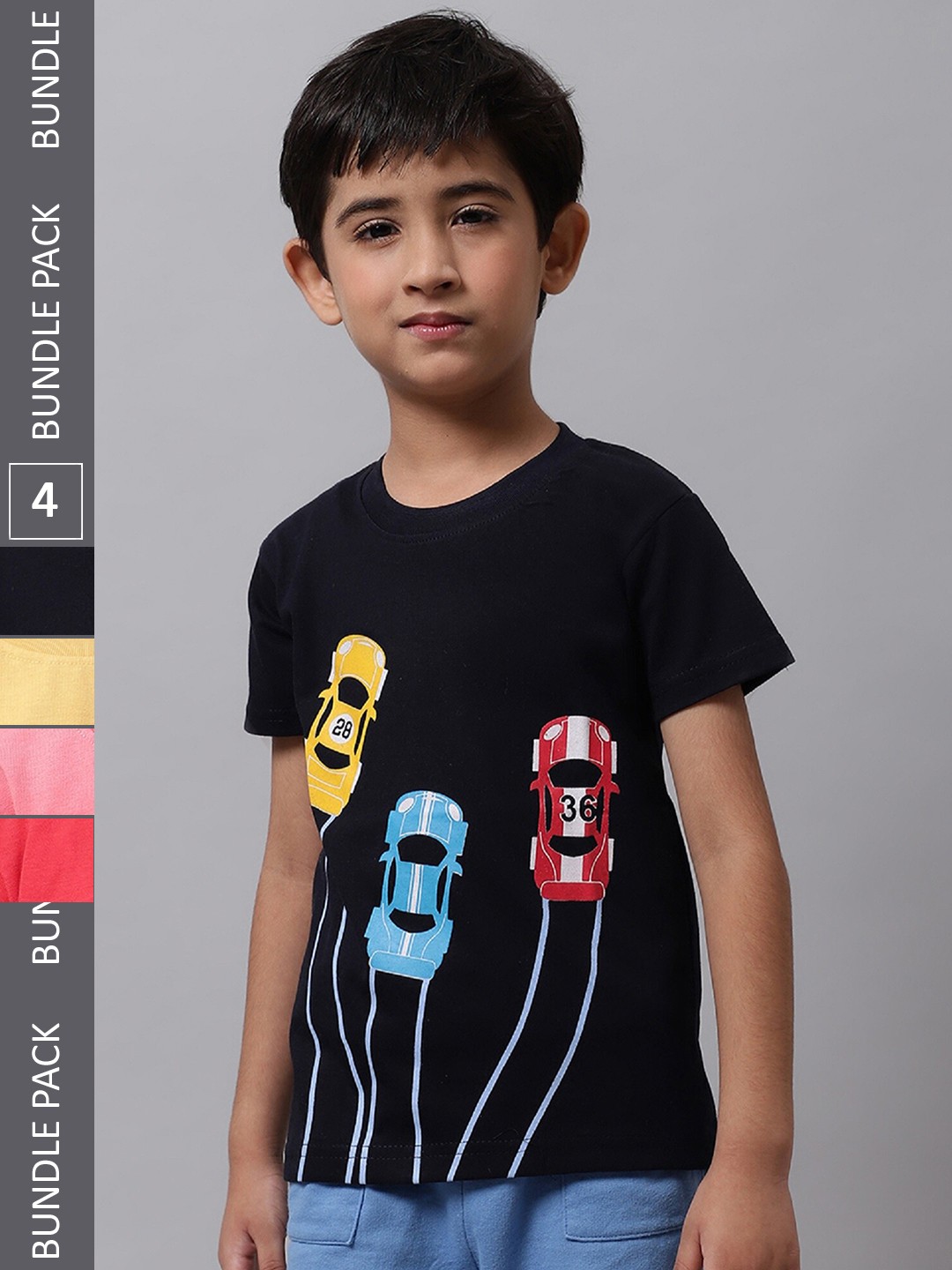 

BAESD Boys Pack Of 4 Printed Cotton T-Shirt, Navy blue