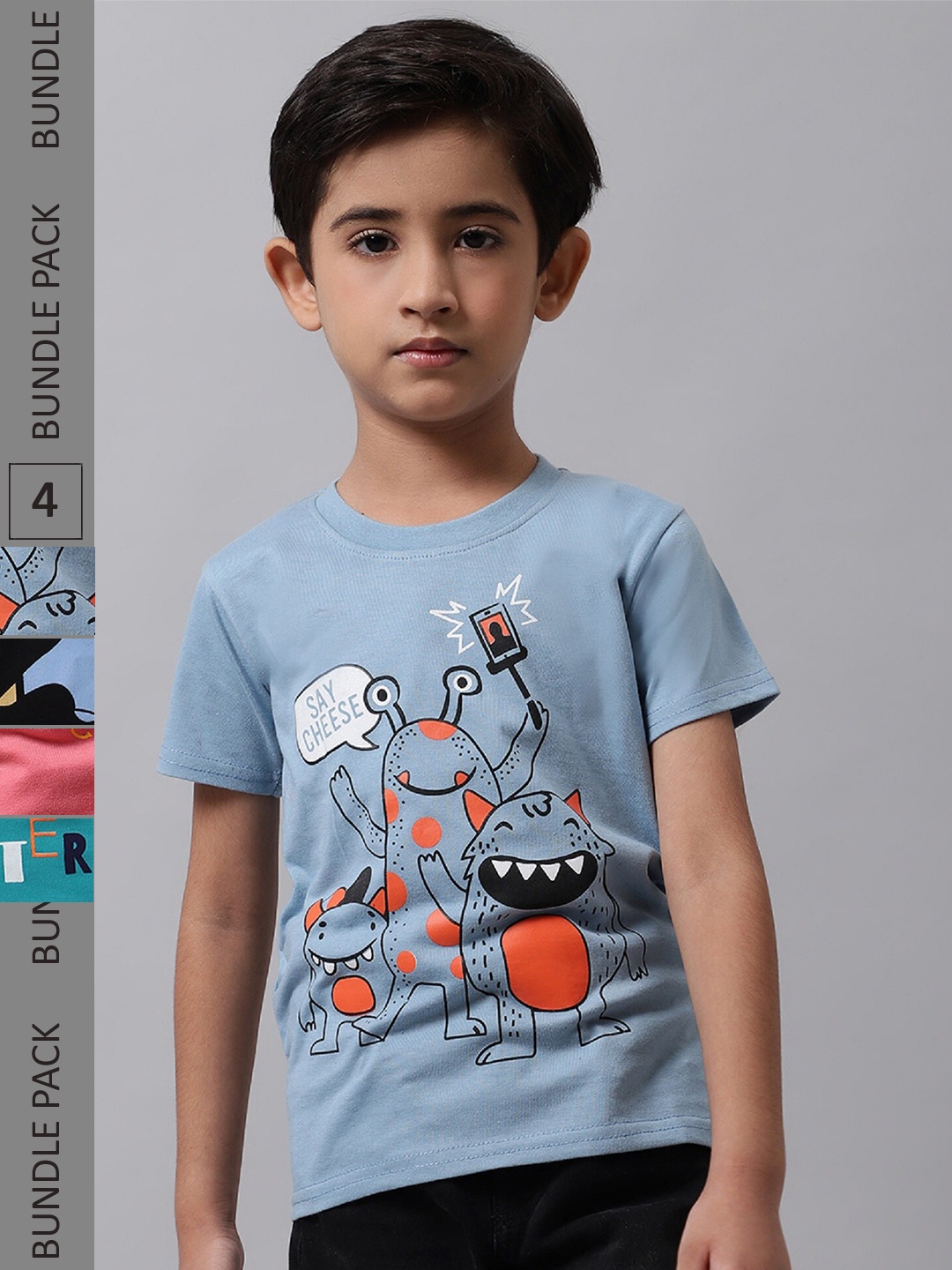

BAESD Boys Pack Of 4 Graphic Printed Cotton T-Shirts, Blue