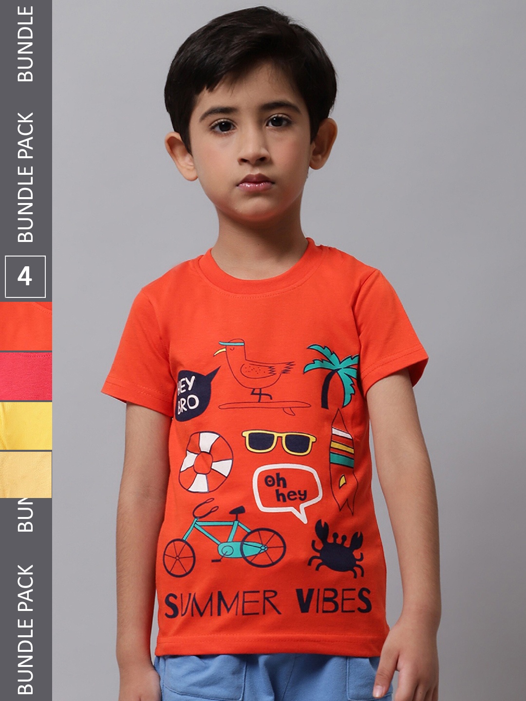 

BAESD Boys Pack Of 4 Printed Cotton T-Shirt, Orange