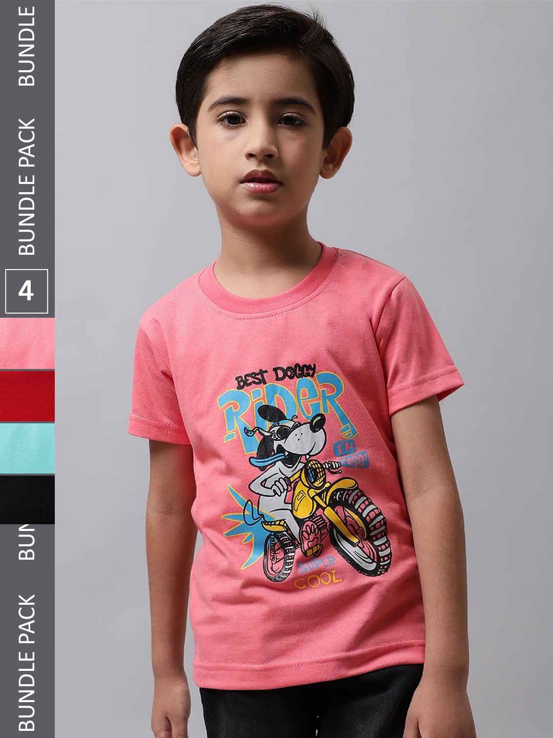 

BAESD Boys Pack Of 4 Printed Cotton T-shirt, Pink