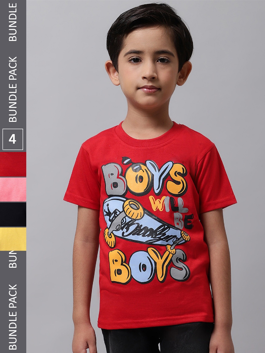 

BAESD Boys Pack of 2 Typographic Printed Cotton T-Shirt, Red