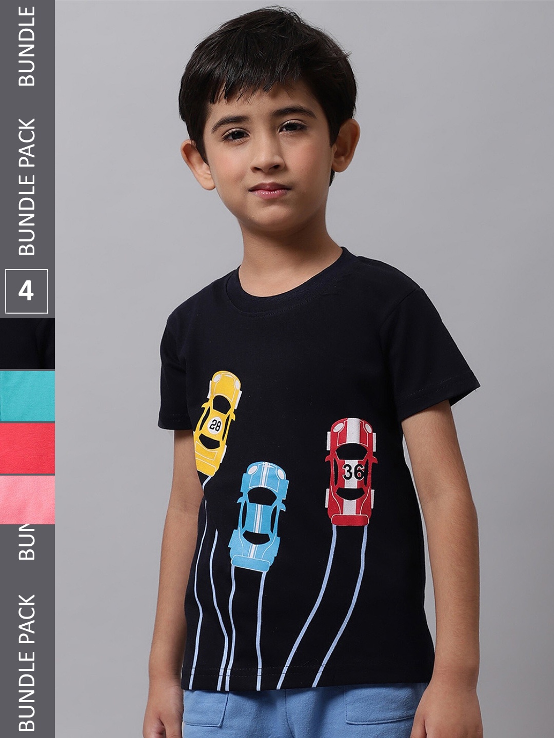 

BAESD Boys Pack Of 4 Graphic Printed Cotton T-shirt, Black