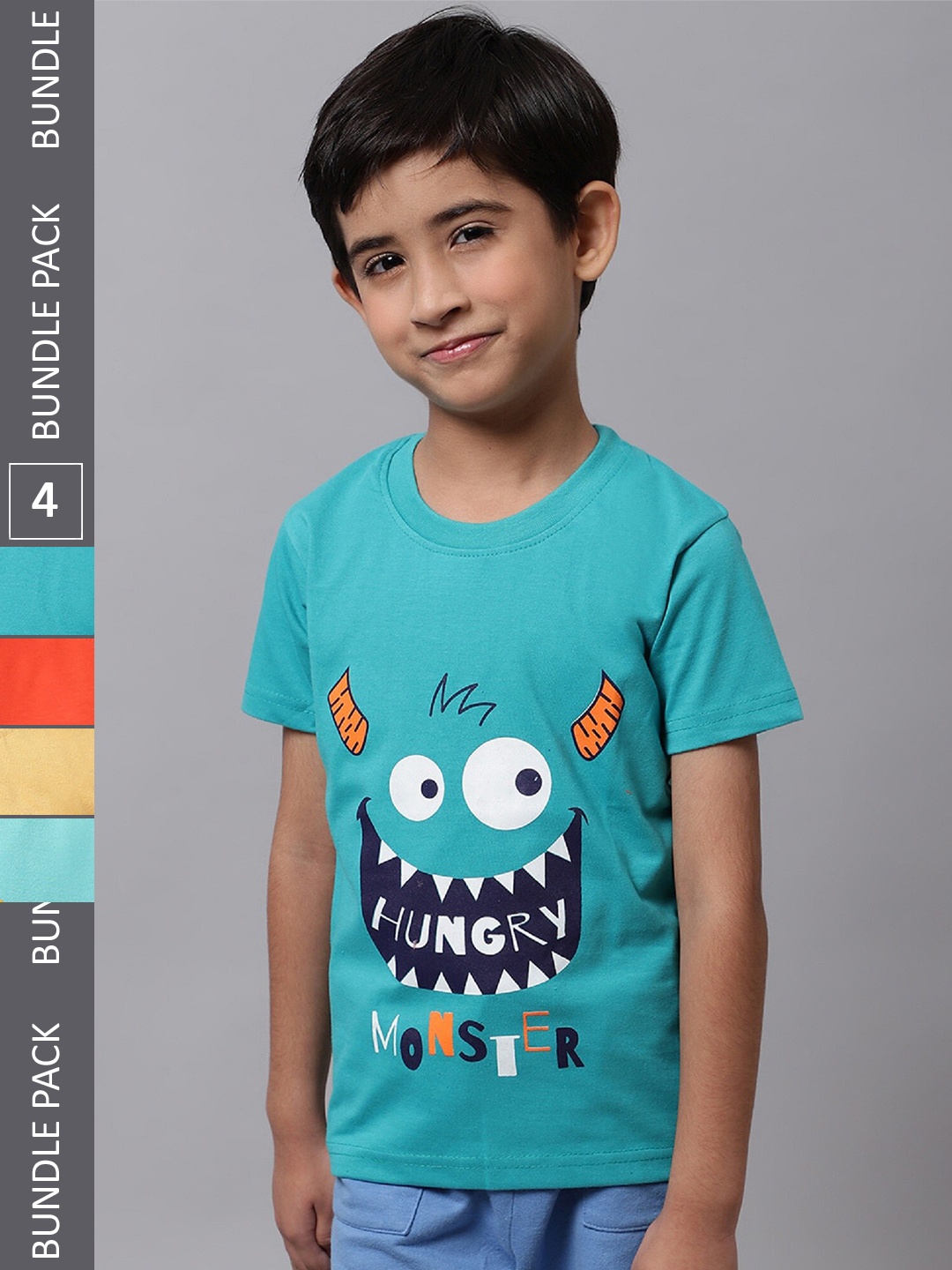 

BAESD Pack of 4 Boys Graphic Printed T-shirt, Turquoise blue