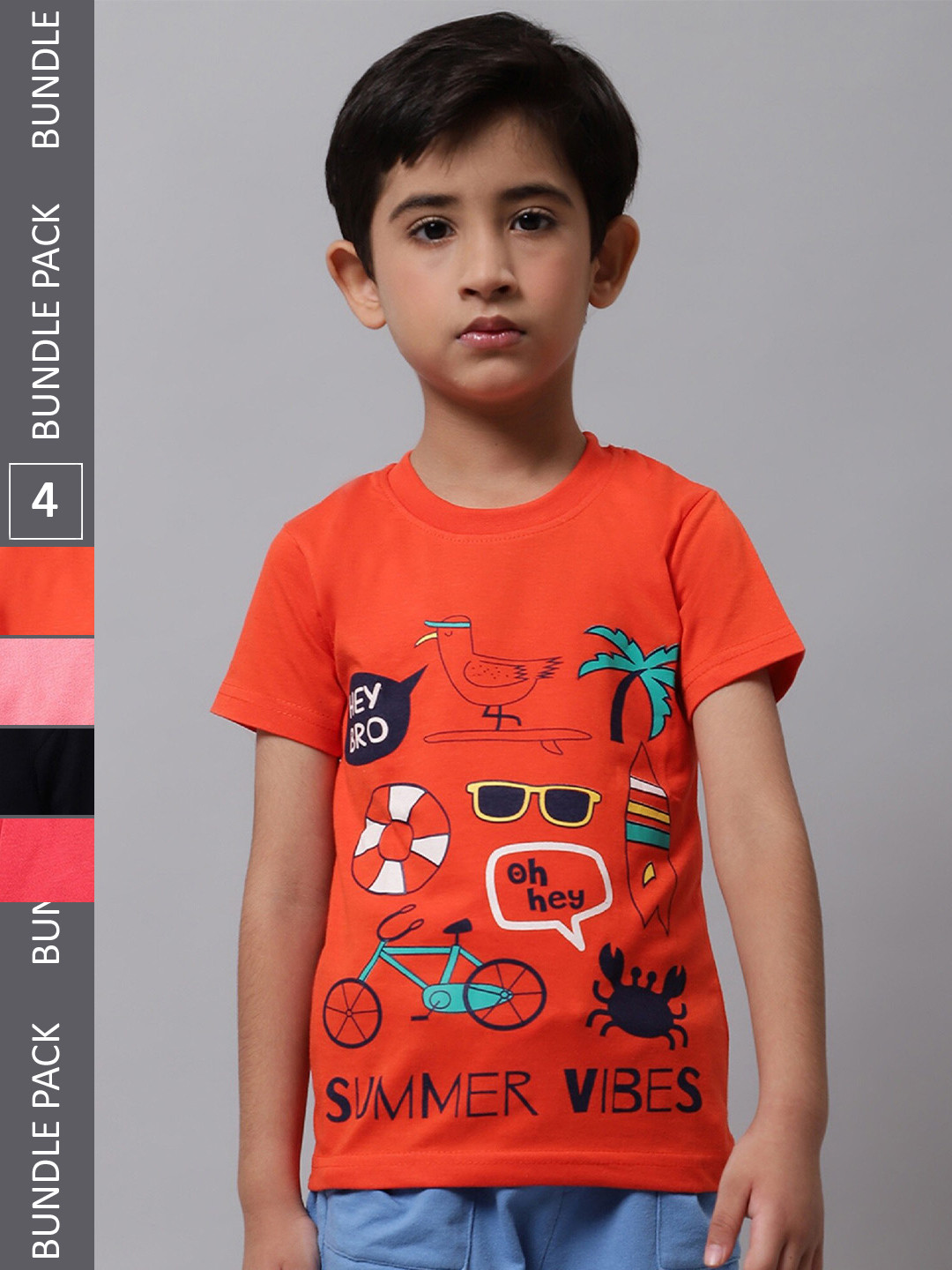 

BAESD Boys Pack Of 4 Graphic Printed Cotton T-shirt, Red