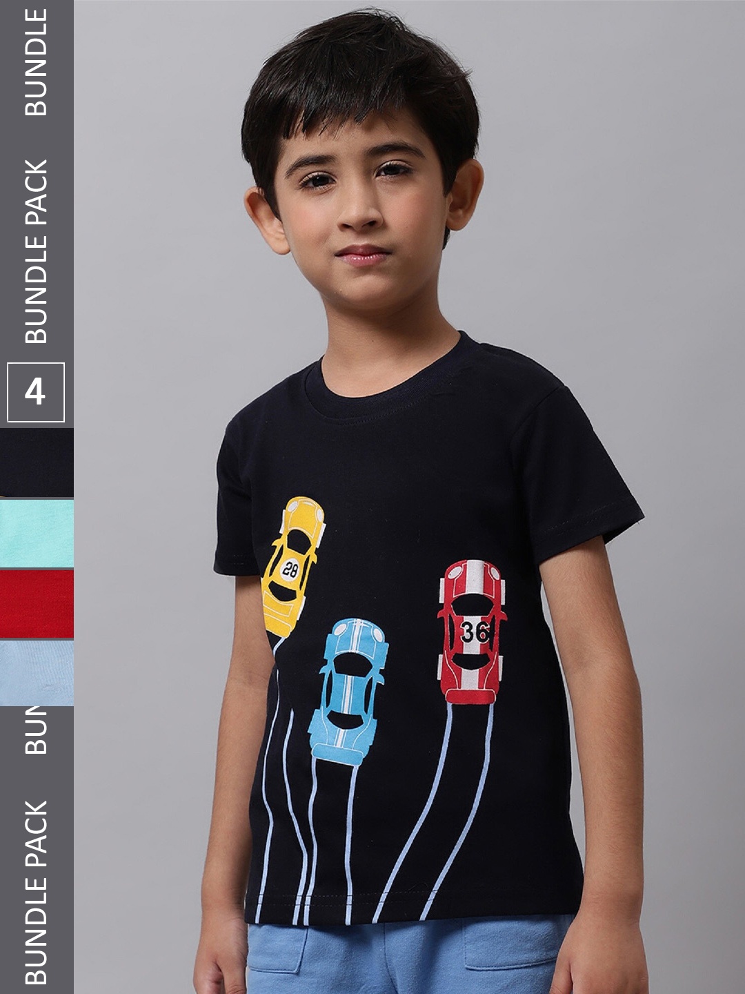 

BAESD Boys Pack Of 4 Printed Cotton T-shirt, Black