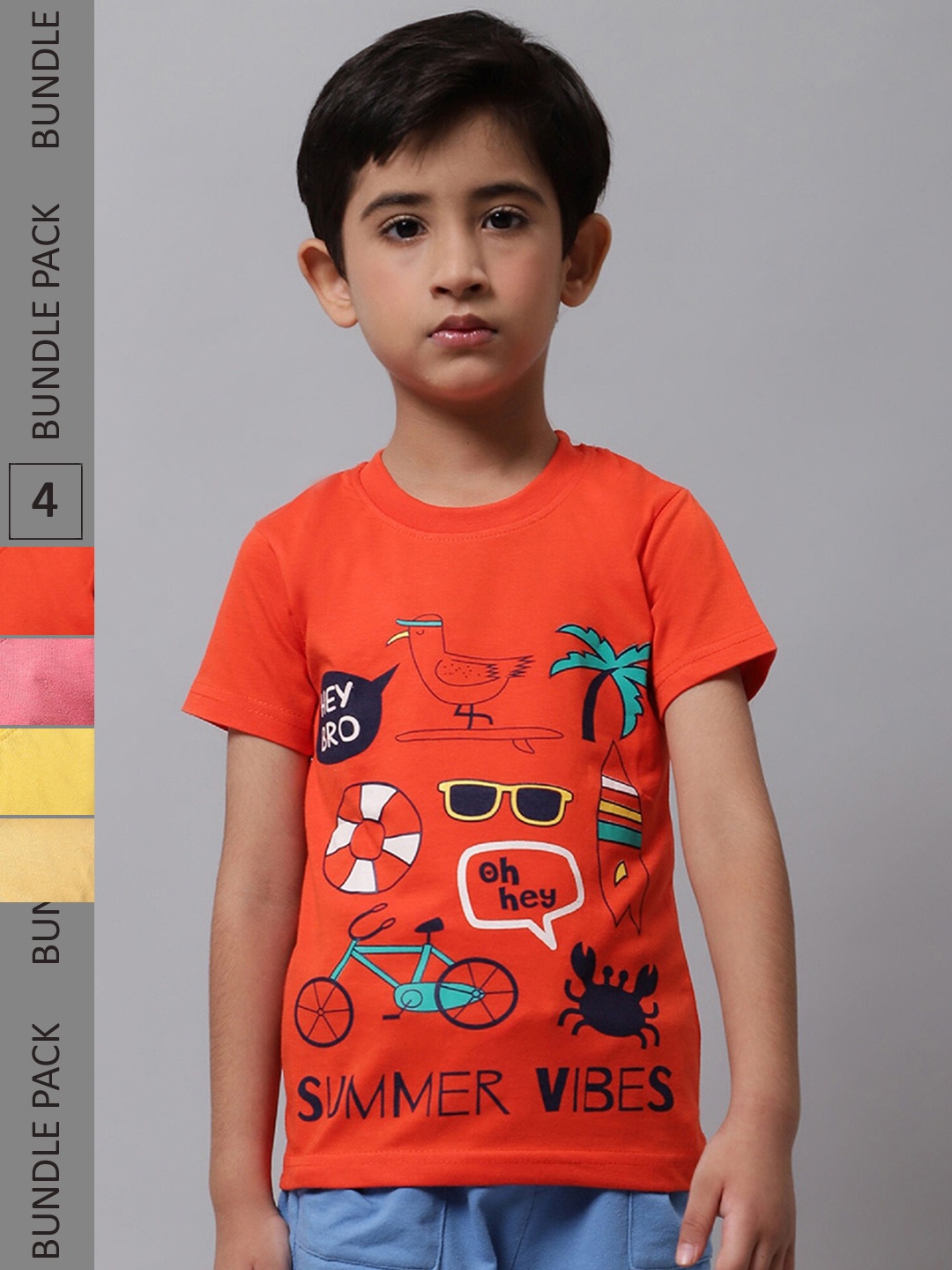 

BAESD Boys Pack of 4 Graphic Printed Cotton T-shirt, Orange