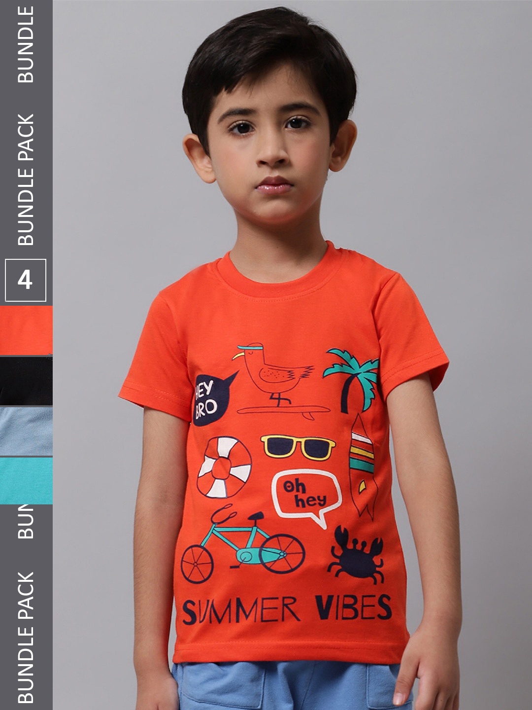 

BAESD Boys Pack Of 4 Graphic Printed Knitted Cotton T-Shirts, Orange