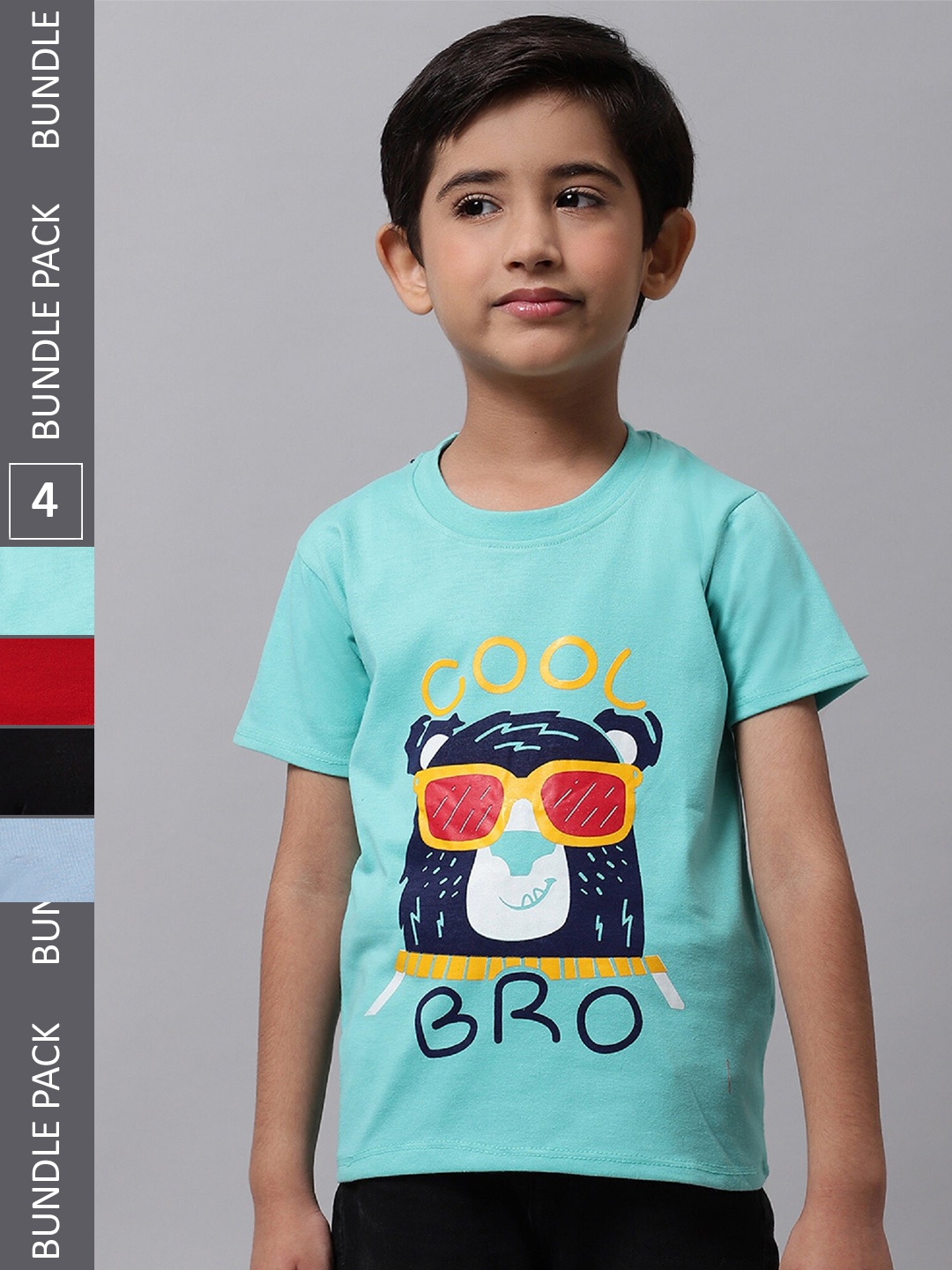 

BAESD Boys Pack Of 4 Typography Printed Cotton T-shirt, Blue