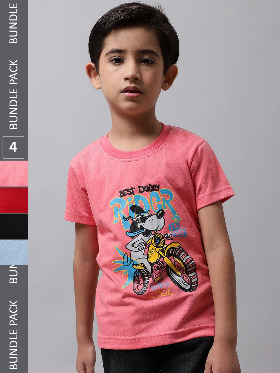 

BAESD Boys Pack Of 4 Graphic Printed Cotton T-shirts, Pink