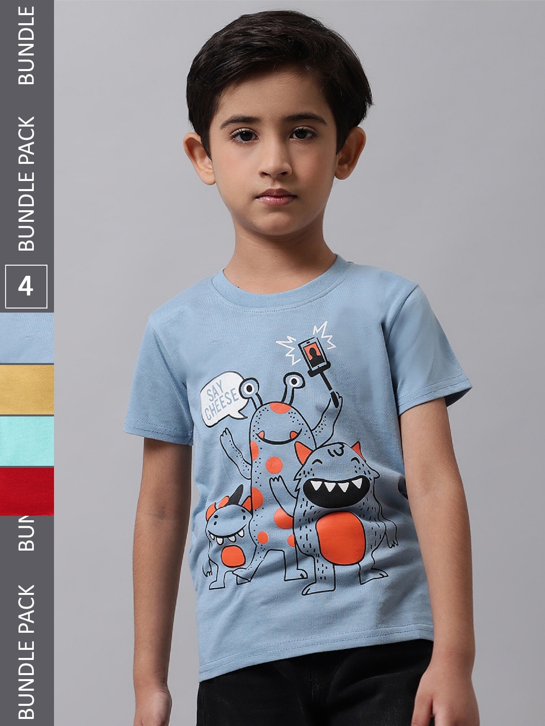 

BAESD Boys Pack Of 4 Graphic Printed Cotton T-shirt, Grey