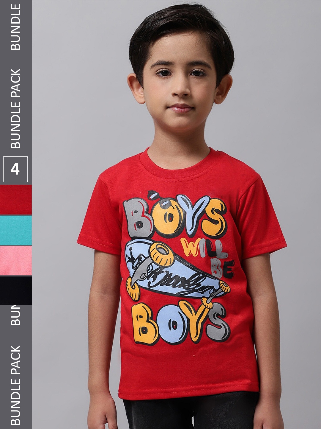 

BAESD Pack of 4 Boys Graphic Printed T-shirt, Red