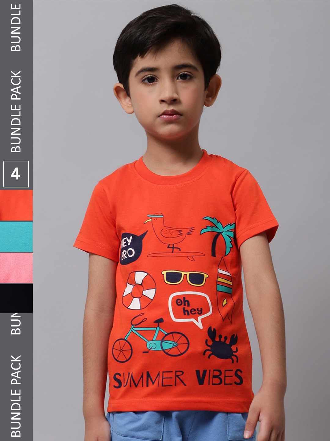 

BAESD Boys Pack Of 4 Typography Printed Cotton T-shirt, Orange