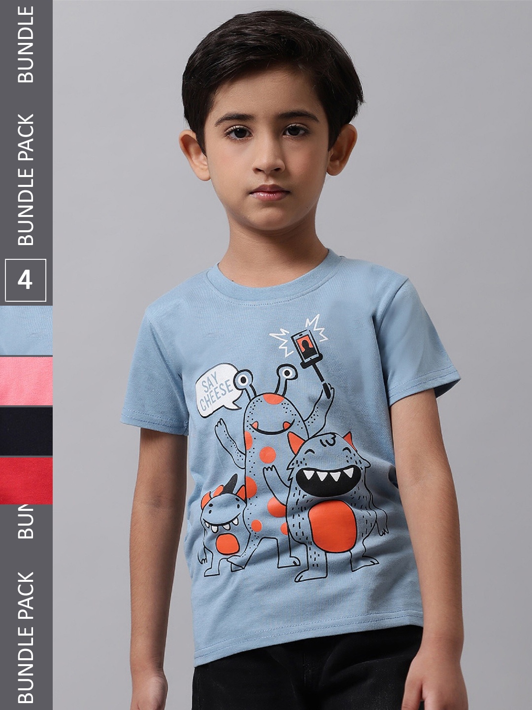 

BAESD Boys Pack Of 4 Graphic Printed Cotton T-shirt, Pink
