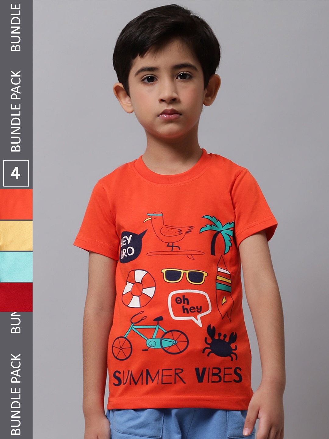 

BAESD Boys Pack Of 4 Conversational Printed Cotton T-shirt, Orange