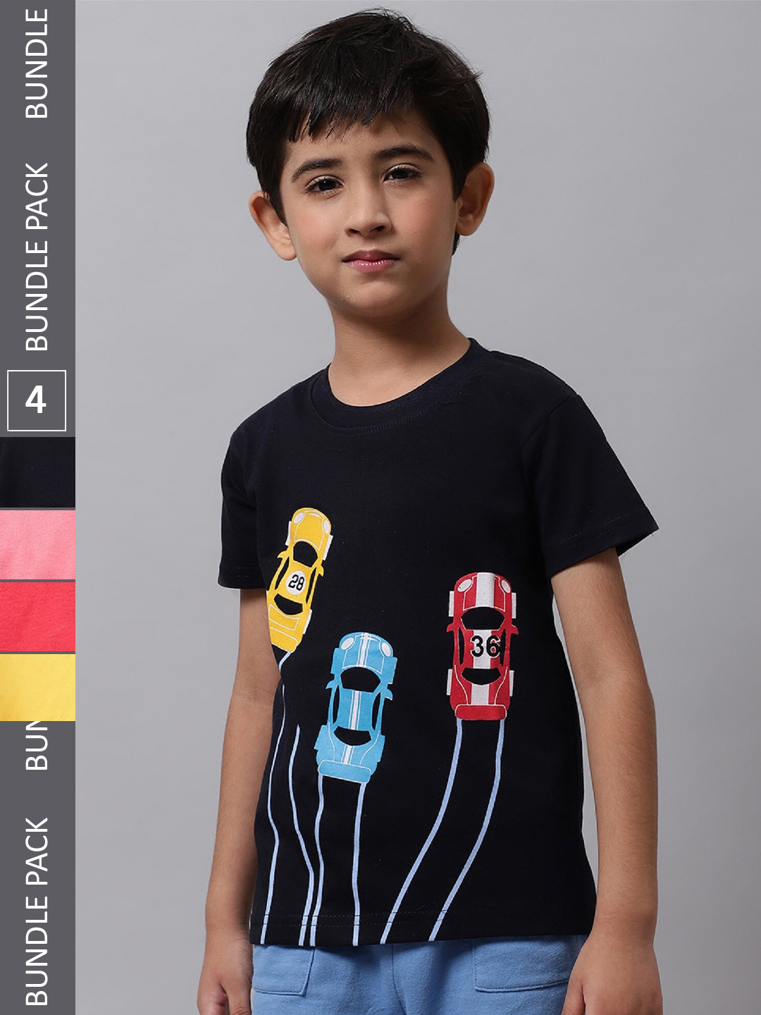 

BAESD Boys Pack Of 4 Graphic Printed Cotton T-Shirt, Black