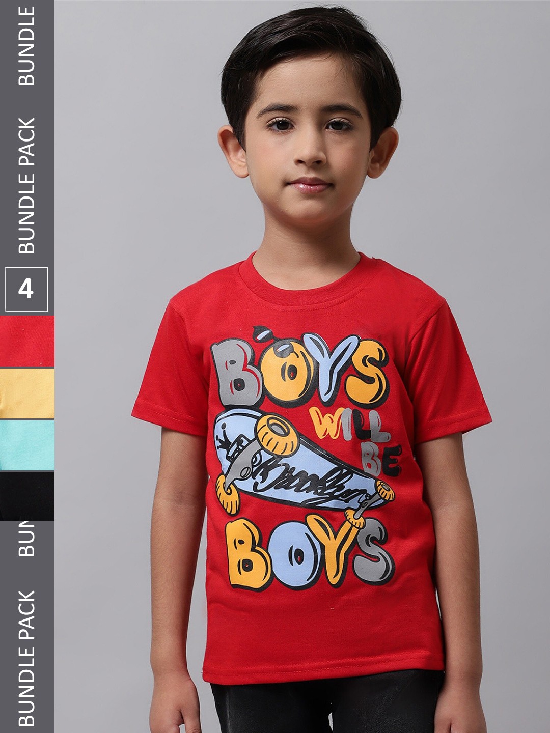 

BAESD Boys Pack Of 4 Graphic Printed Cotton T-shirt, Red