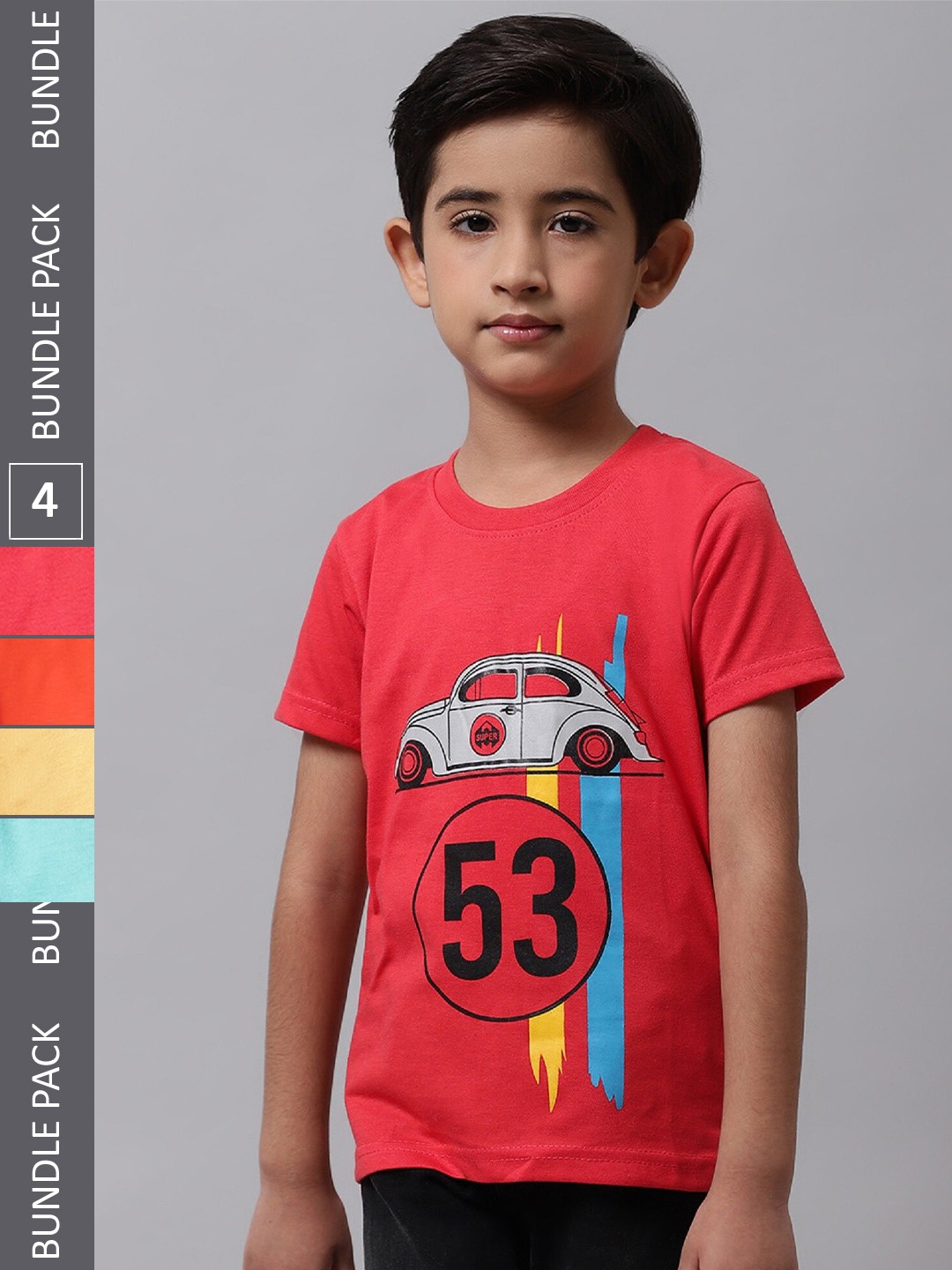 

BAESD Boys Pack of 4 Printed Cotton T-shirt, Red